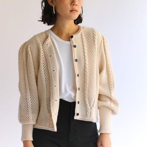 Vintage Cream Wool Cardigan Sweater *SMALL